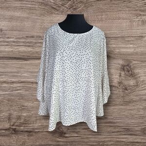 ⭐️SHEIN White and Black Polka Dot Blouse With Flounce Sleeve Size 2XL